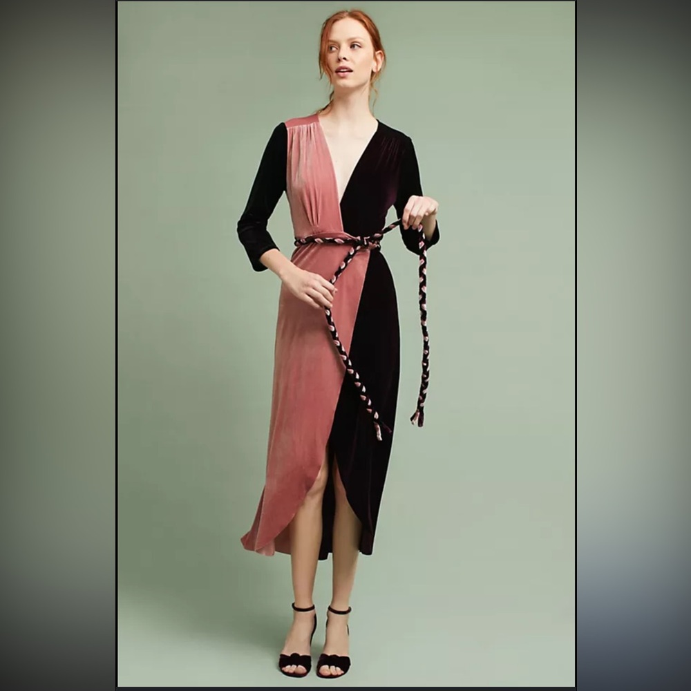 MISA Los Angeles Paloma colorblock velvet wrap maxi dress